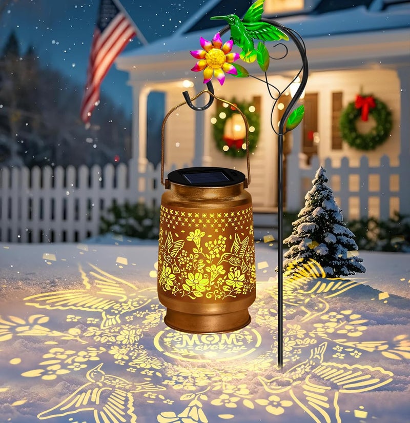 ostritec Christmas Gifts Hummingbird Solar Lanterns Outdoor Waterproof, Hanging Solar Lights Garden Lanterns with Shepherd Hook, Metal Garden Decor for Yard, Patio, Lawn, Landscape, Gifts for Women Mom - Image 1